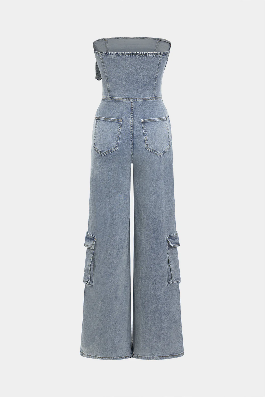 Denim Belted High Waist Strapless Sleeveless Jumpsuit - Image 2