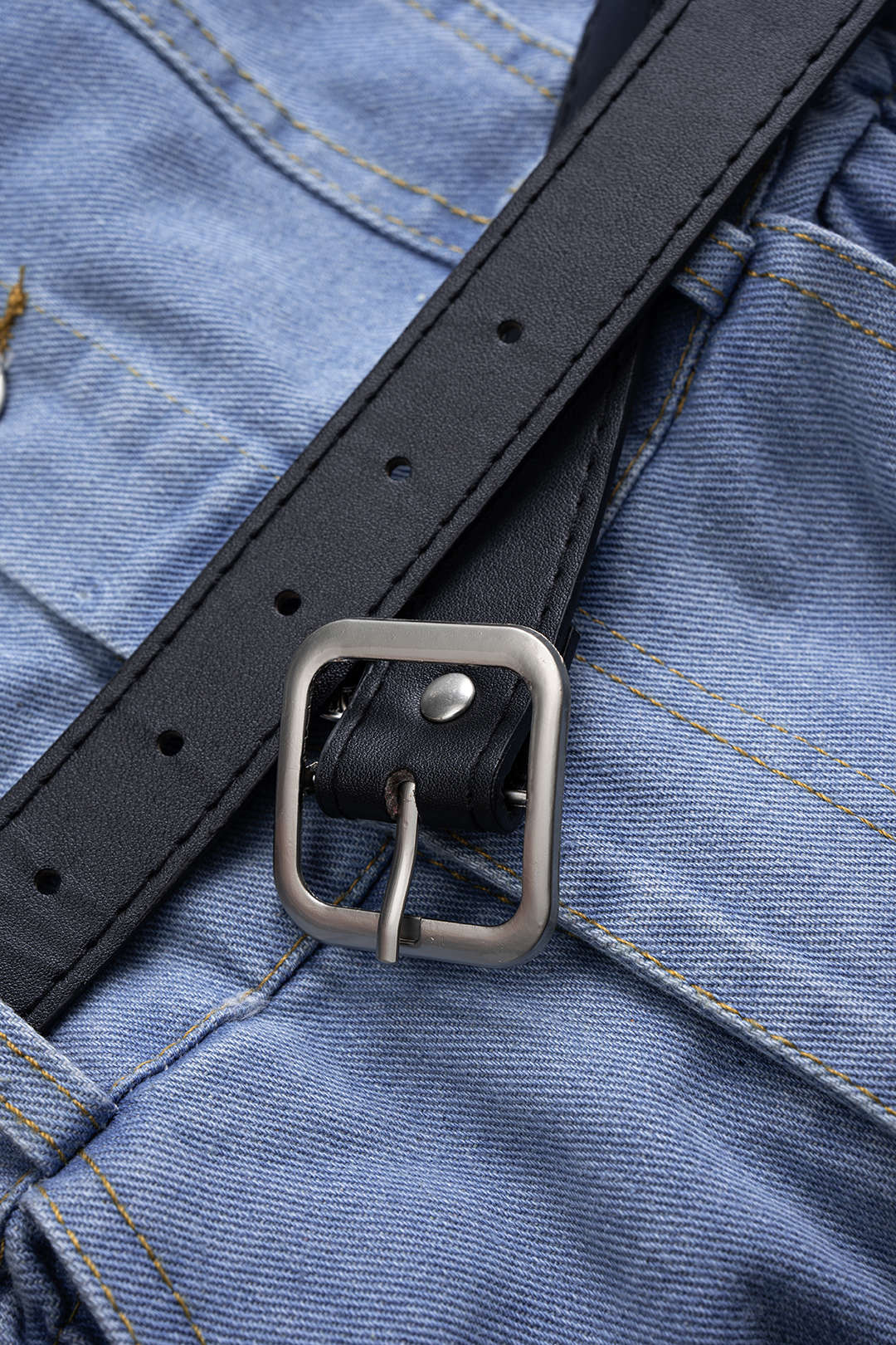 Denim Button Belted Long Sleeve Romper - Image 3