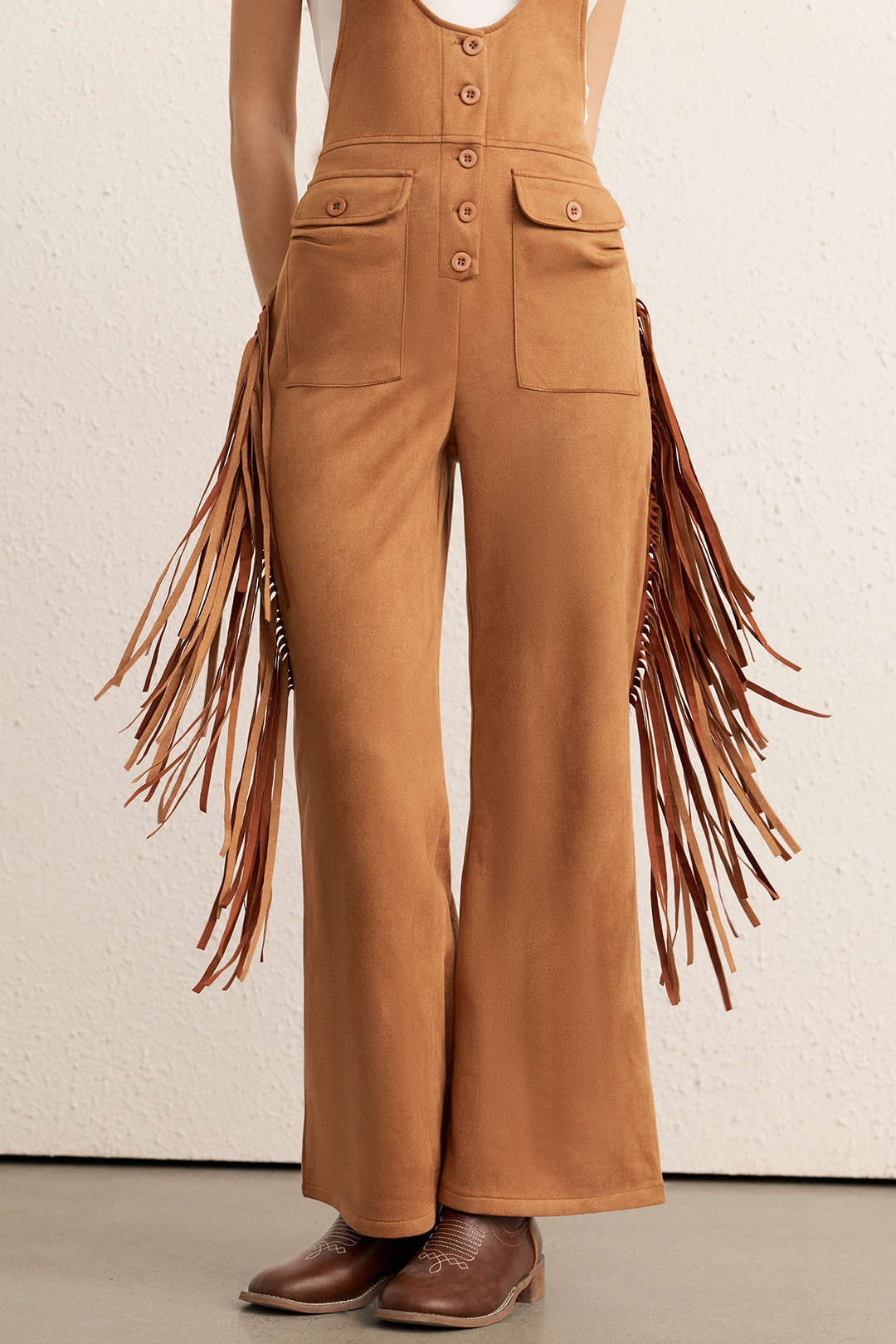 Fringe Button Sleeveless Wide Leg Jumpsuit - Image 4