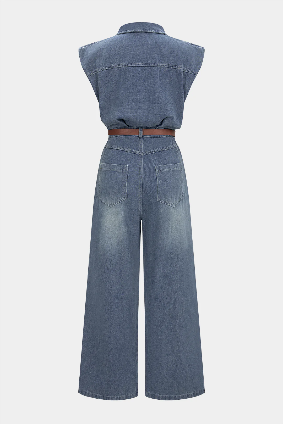 Denim Button Belted Ripped Sleeveless Jumpsuit - Image 2