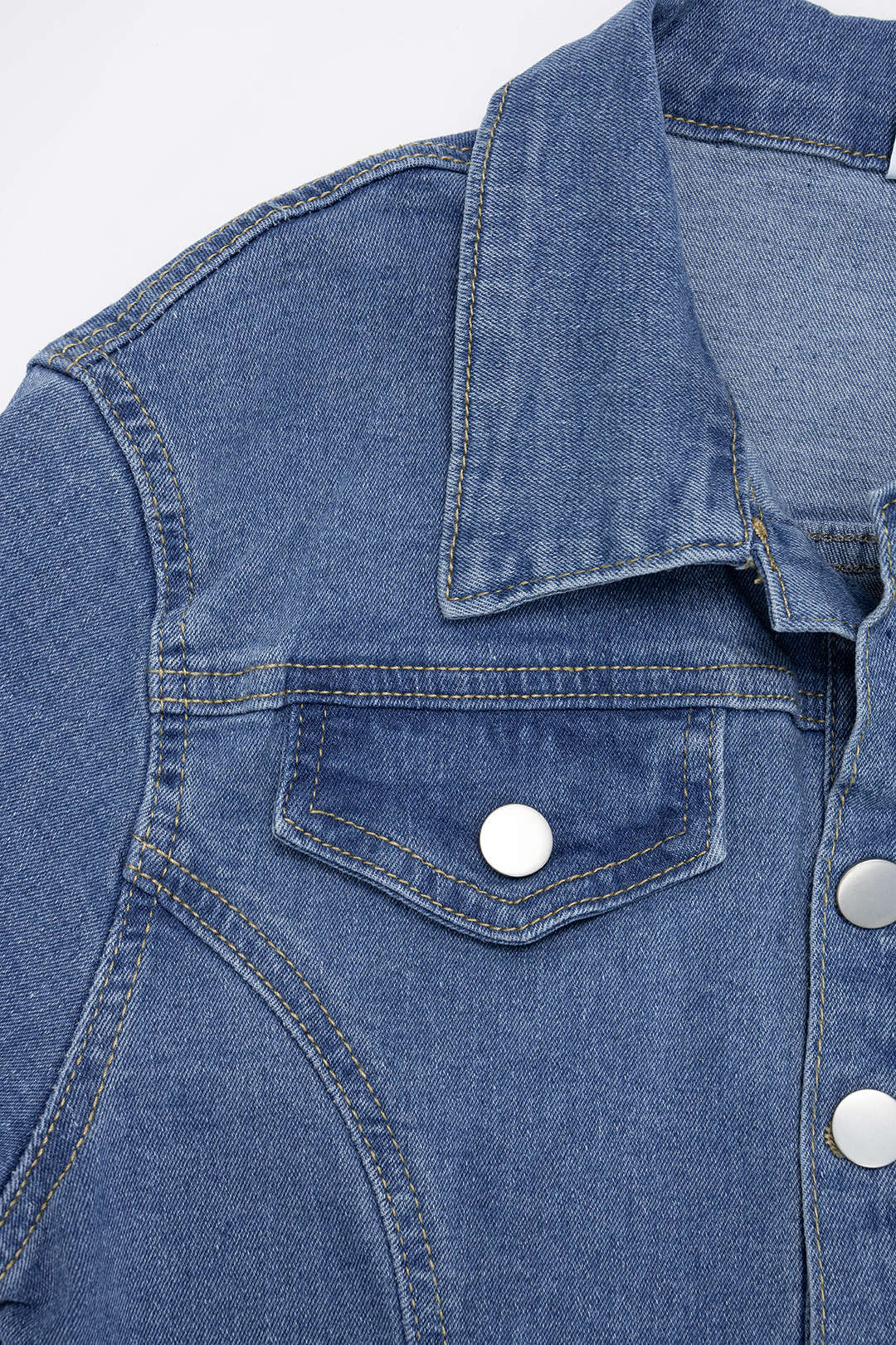 Denim Lapel Short Sleeve Belted Pocket Wide Leg Jumpsuit - Image 5