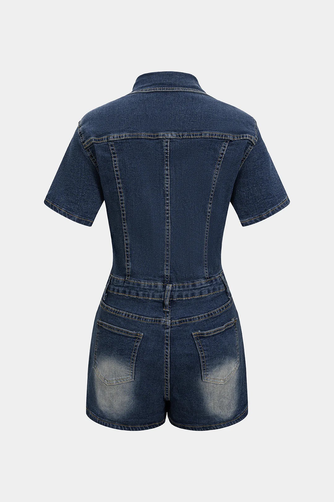 Denim Lapel Button Short Sleeve Romper - Image 2