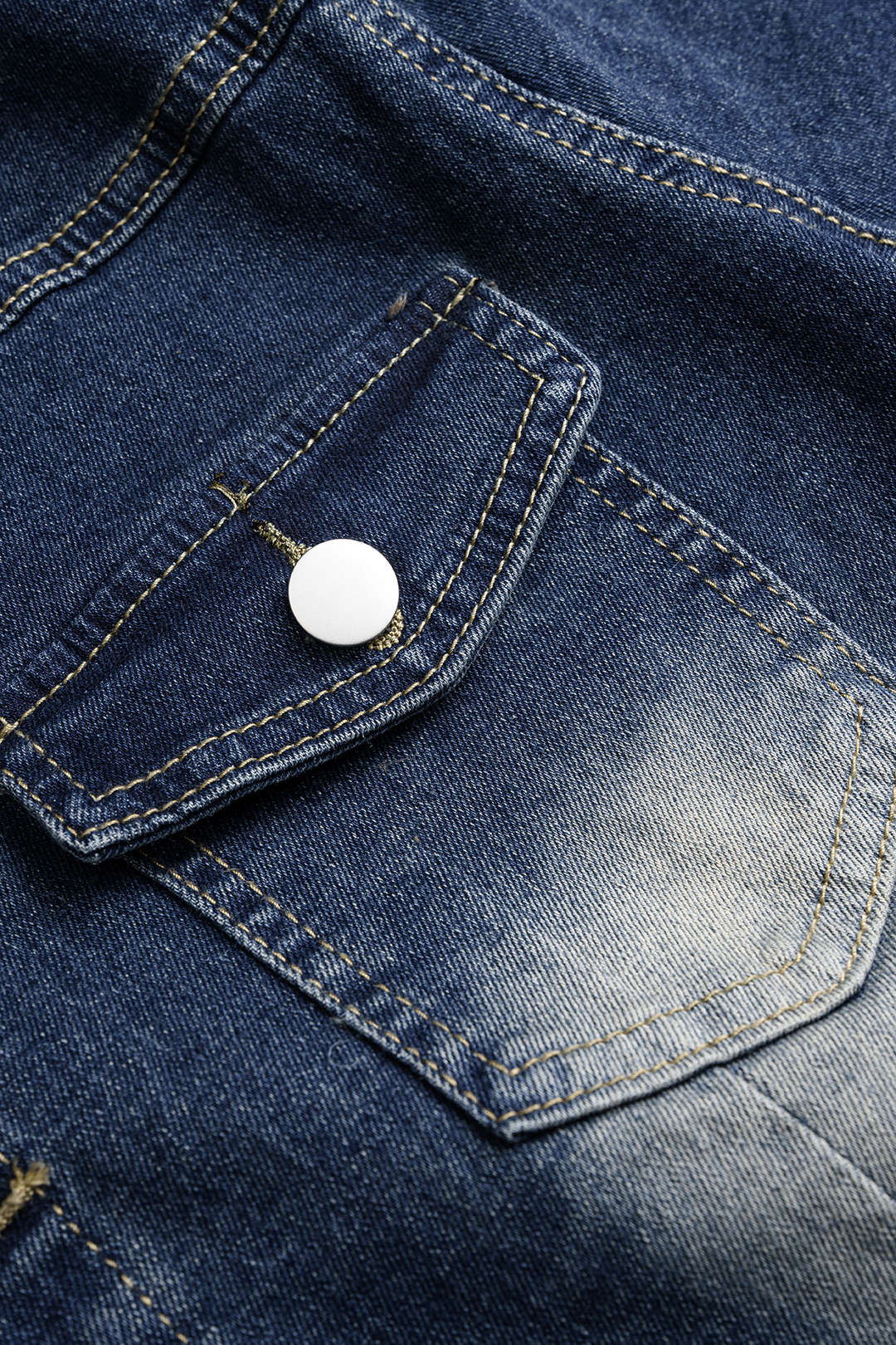 Denim Lapel Button Short Sleeve Romper - Image 4