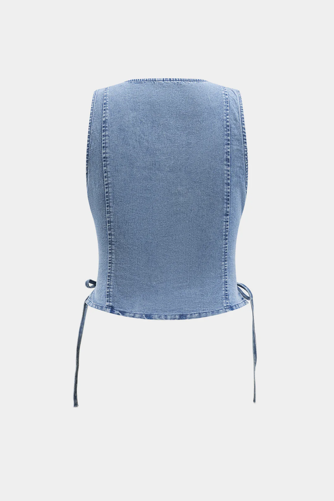 Denim Ruched Button Tie Knot Vest - Image 2