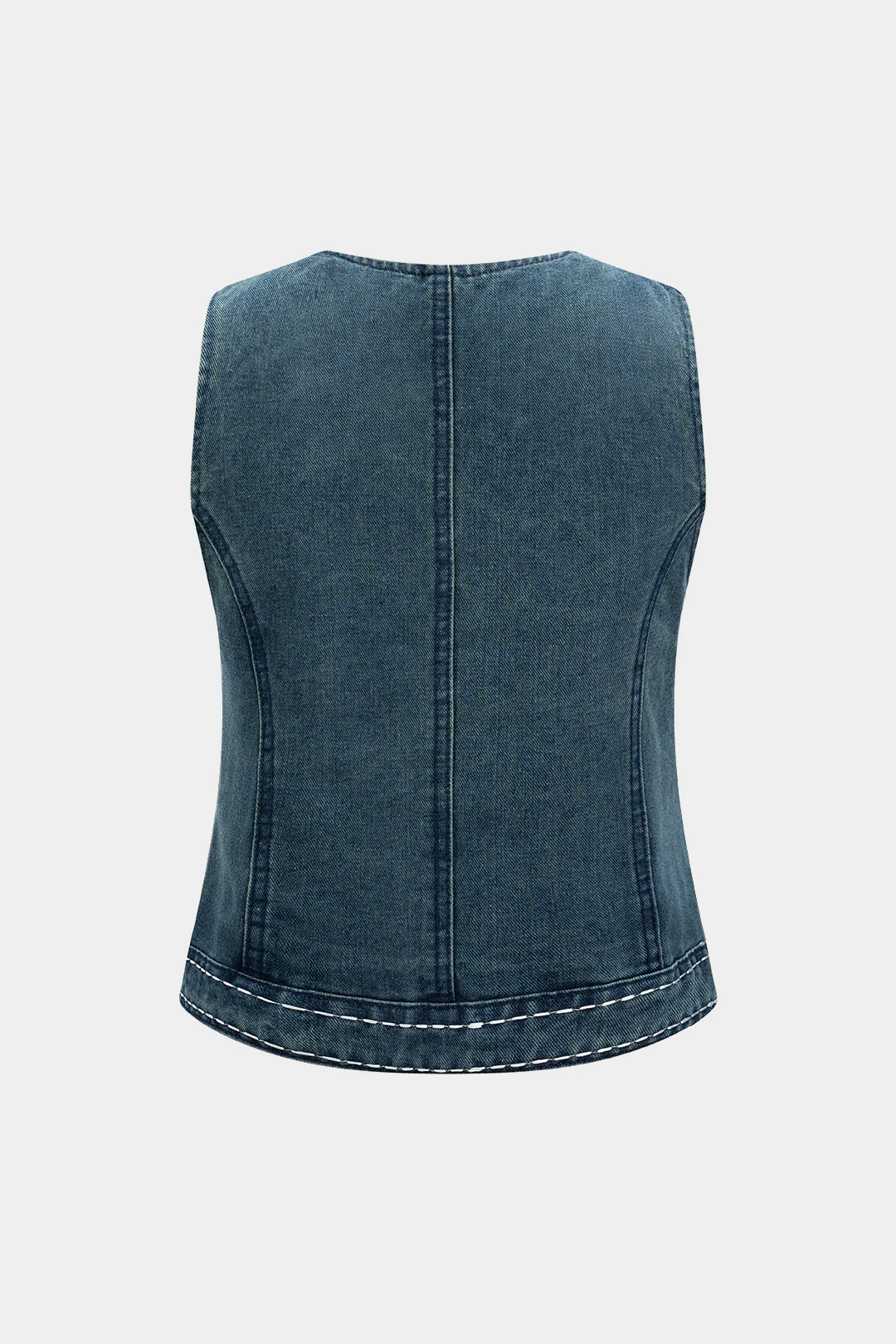 Denim V-Neck Sleeveless Metallic Button Vest - Image 2