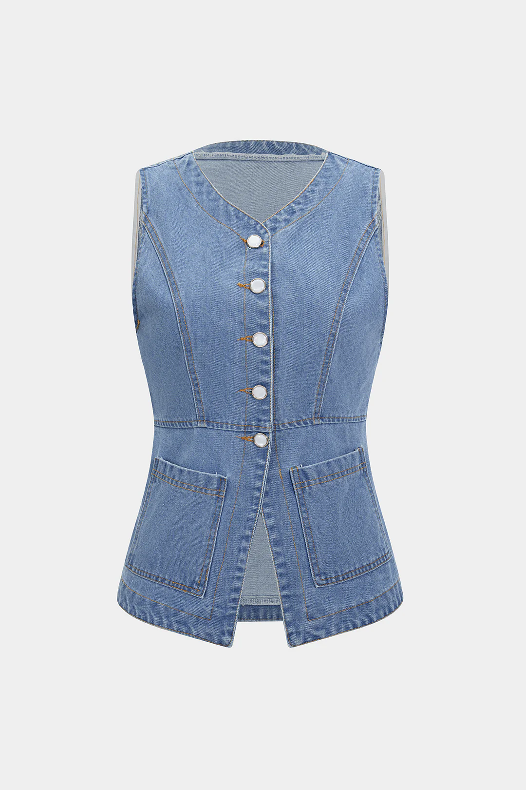 Denim Button Pocket Vest - Image 3