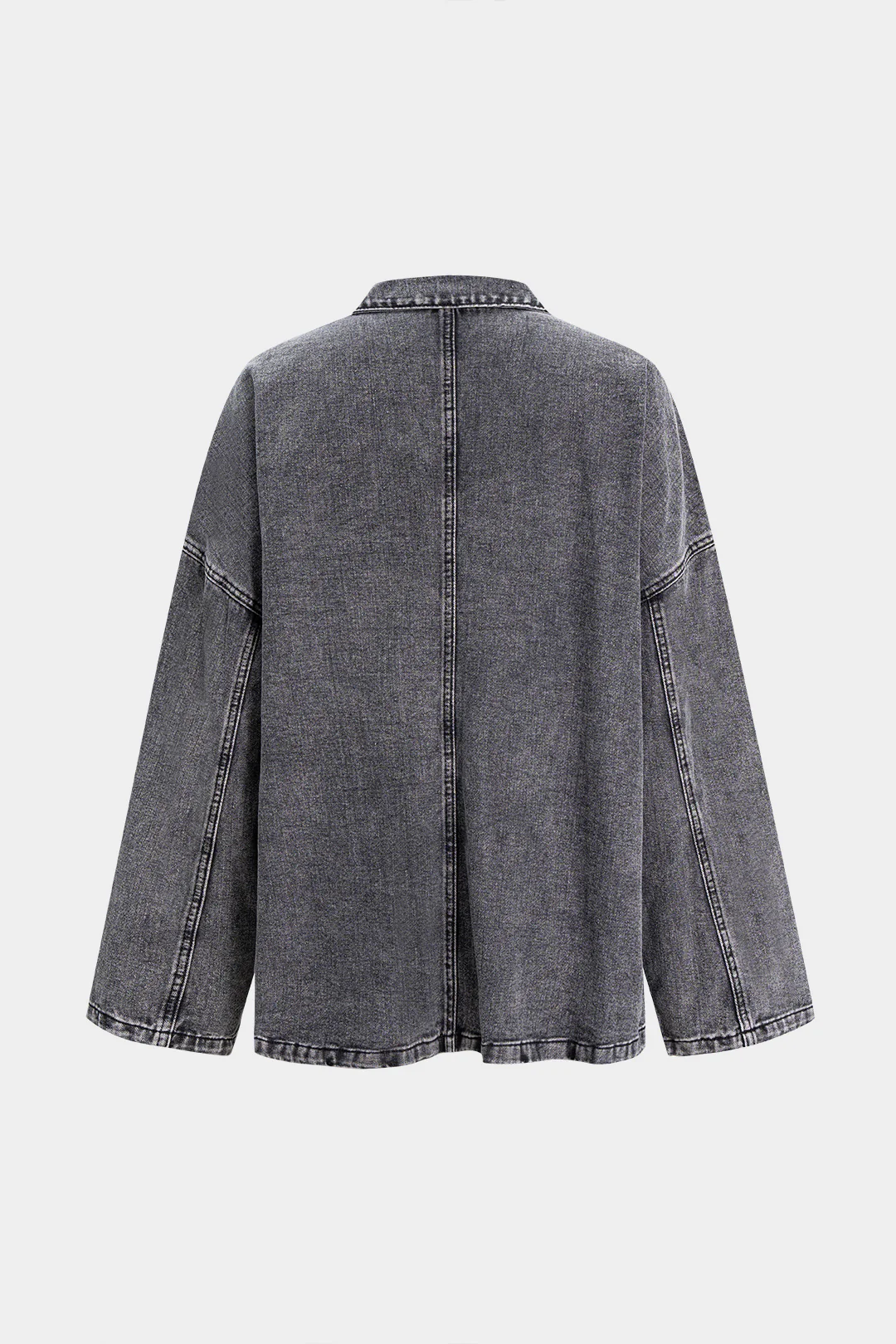 Denim Zipper Long Sleeve T-Shirt - Image 3