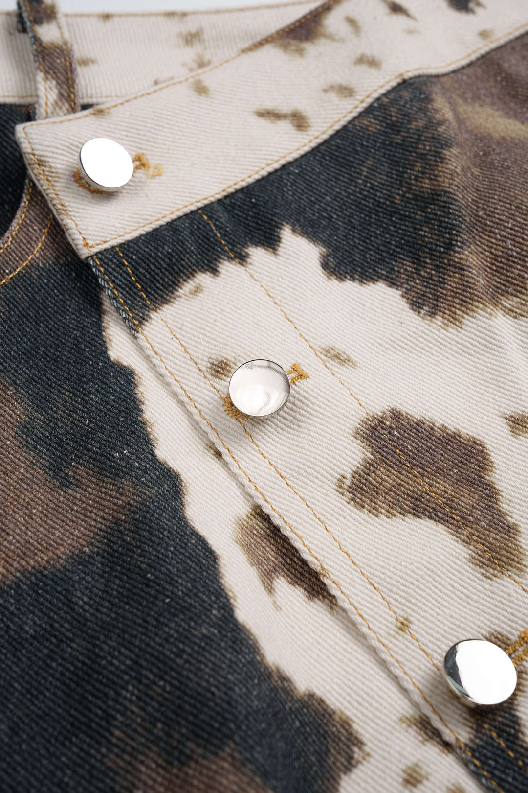 Denim Abstract Splatter Print Asymmetrical Button High Waist Skirt - Image 3