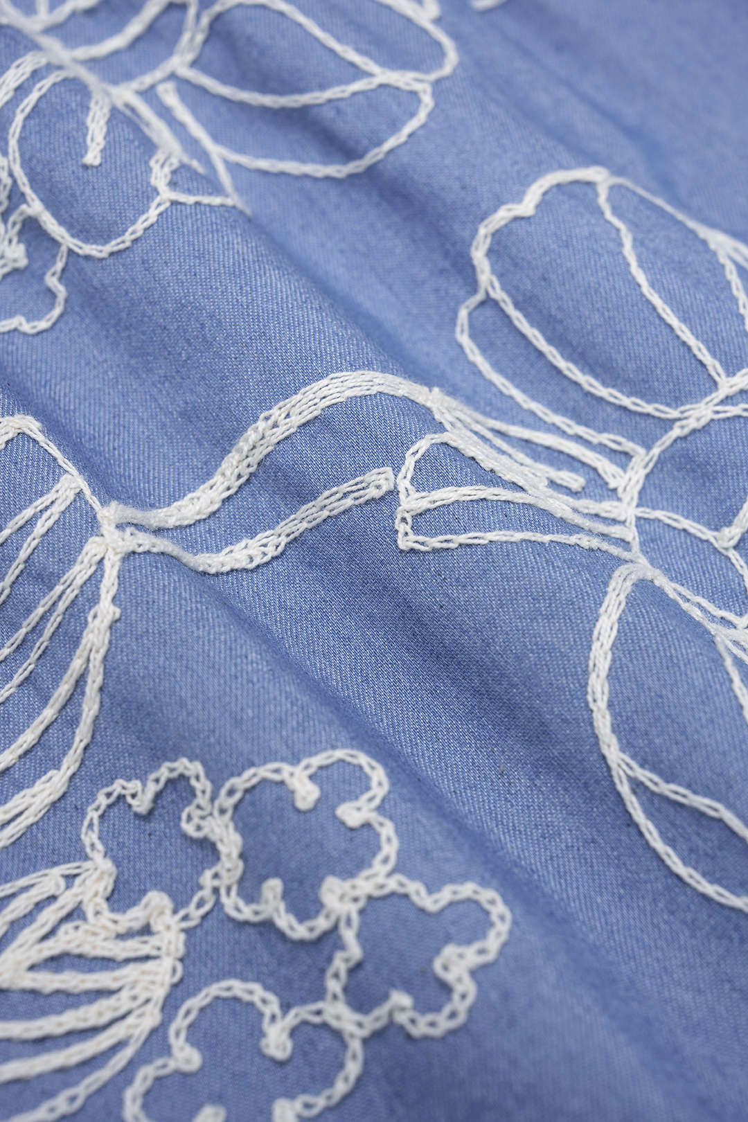 Denim Patchwork Floral Jacquard Shirred Waistband Wide Leg Shorts - Image 4