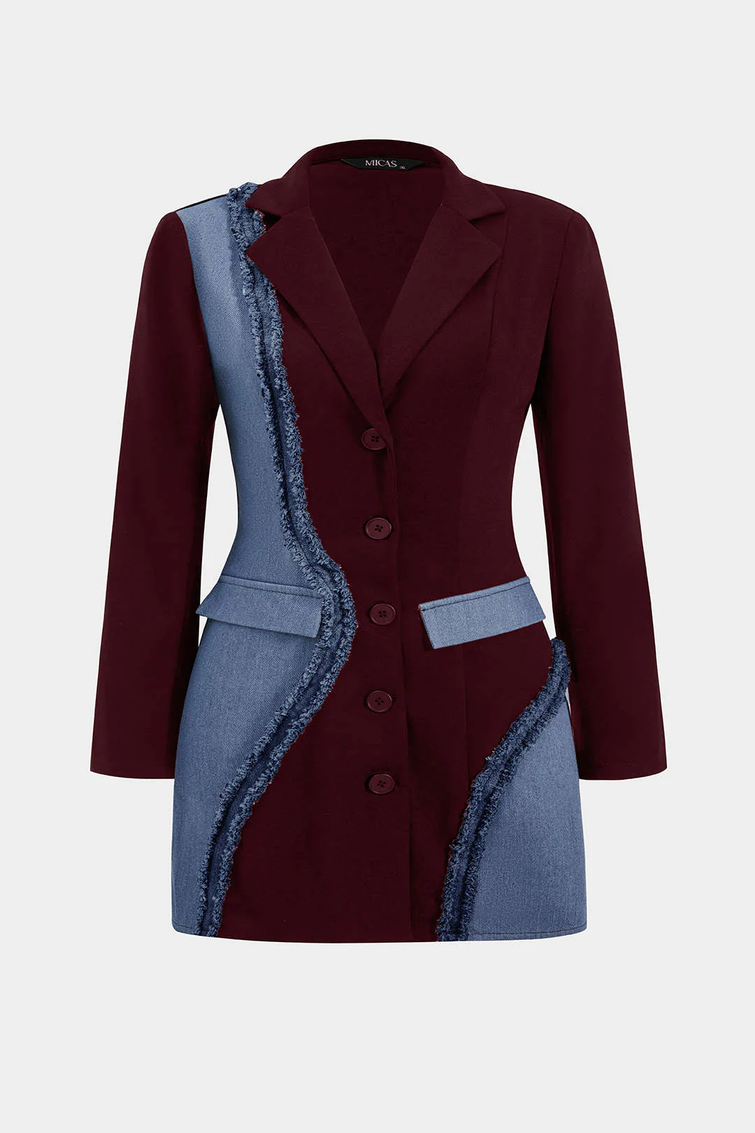 Plus Size Denim Notched Lapel Button Patchwork Blazer Mini Dress - Image 9