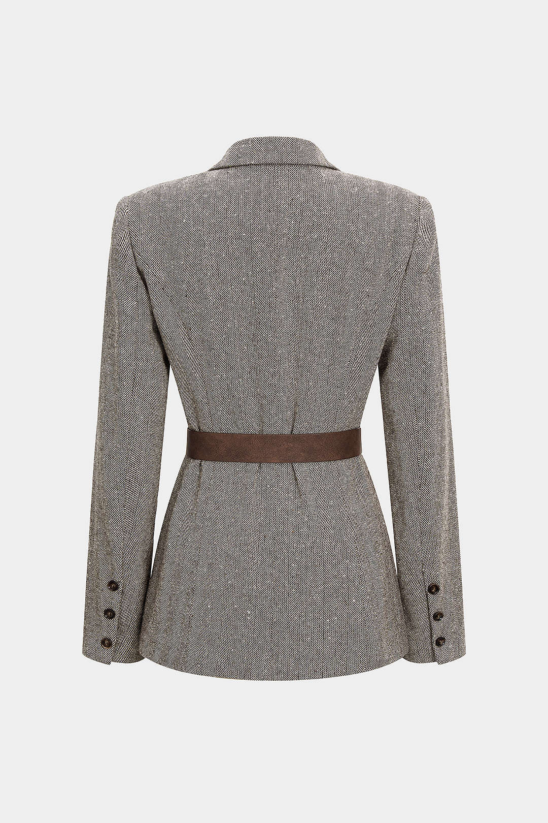 Button Notched Lapel Belted Blazer - Image 2