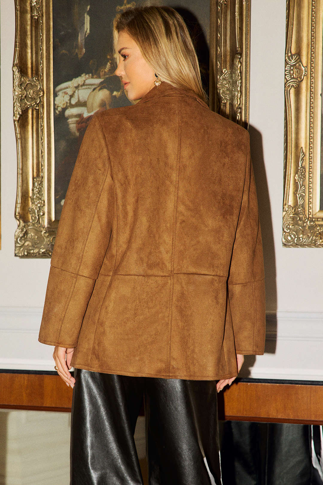 Suede Notched Lapel Tie-Up Pocket Blazer - Image 10