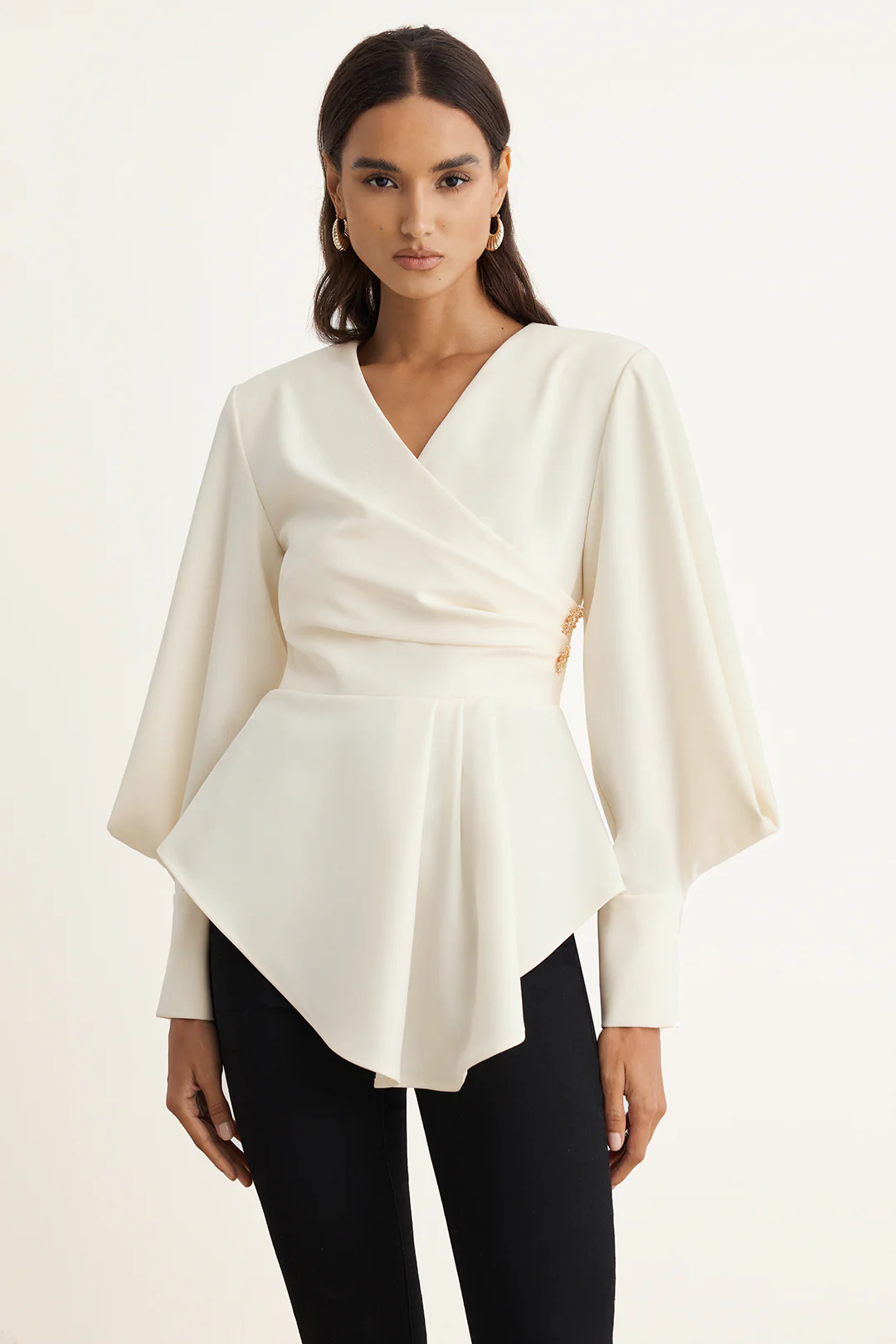 Asymmetrical Zipper Ruched Long-Sleeve Shirt