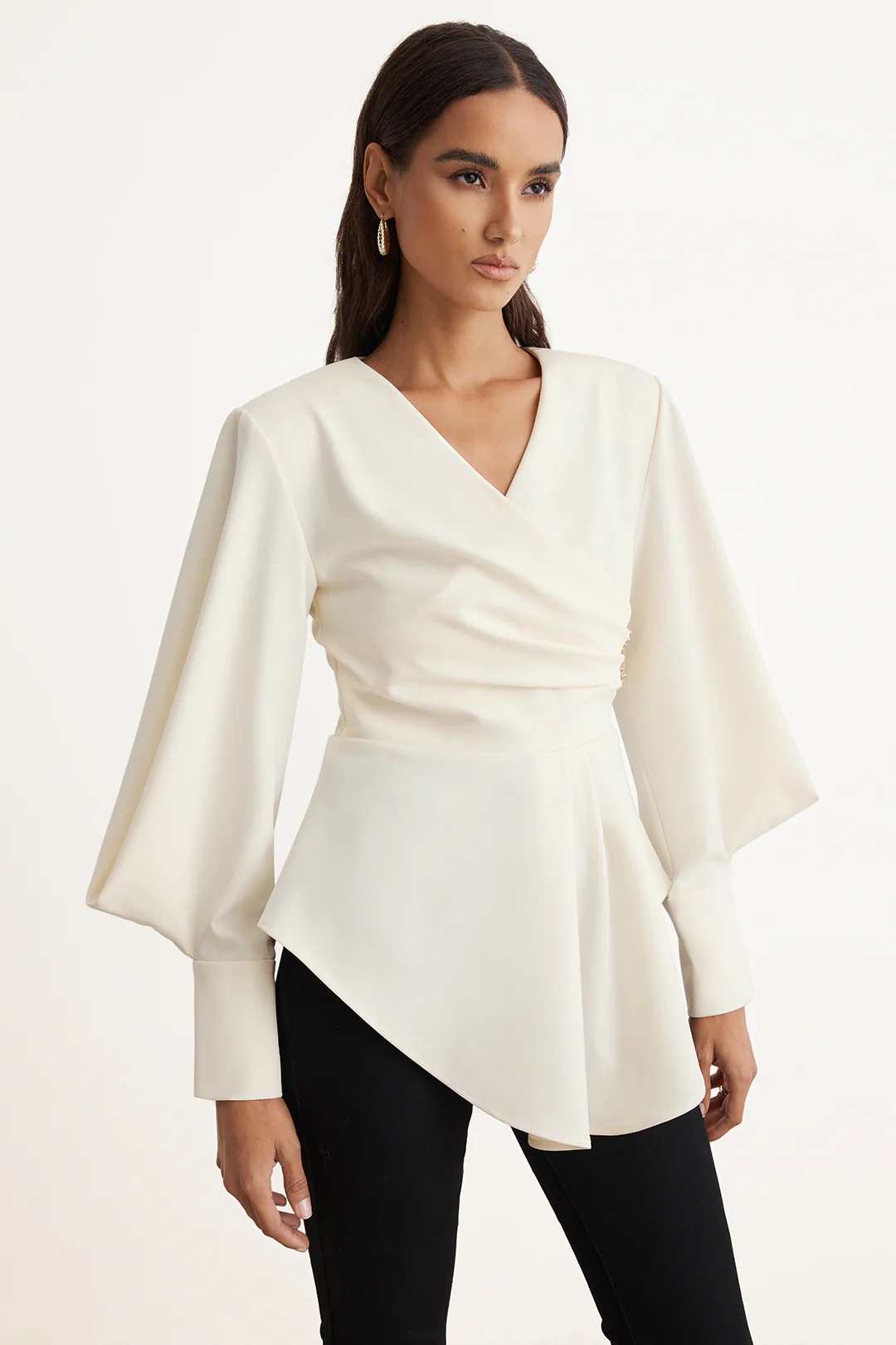 Asymmetrical Zipper Ruched Long-Sleeve Shirt - Image 5
