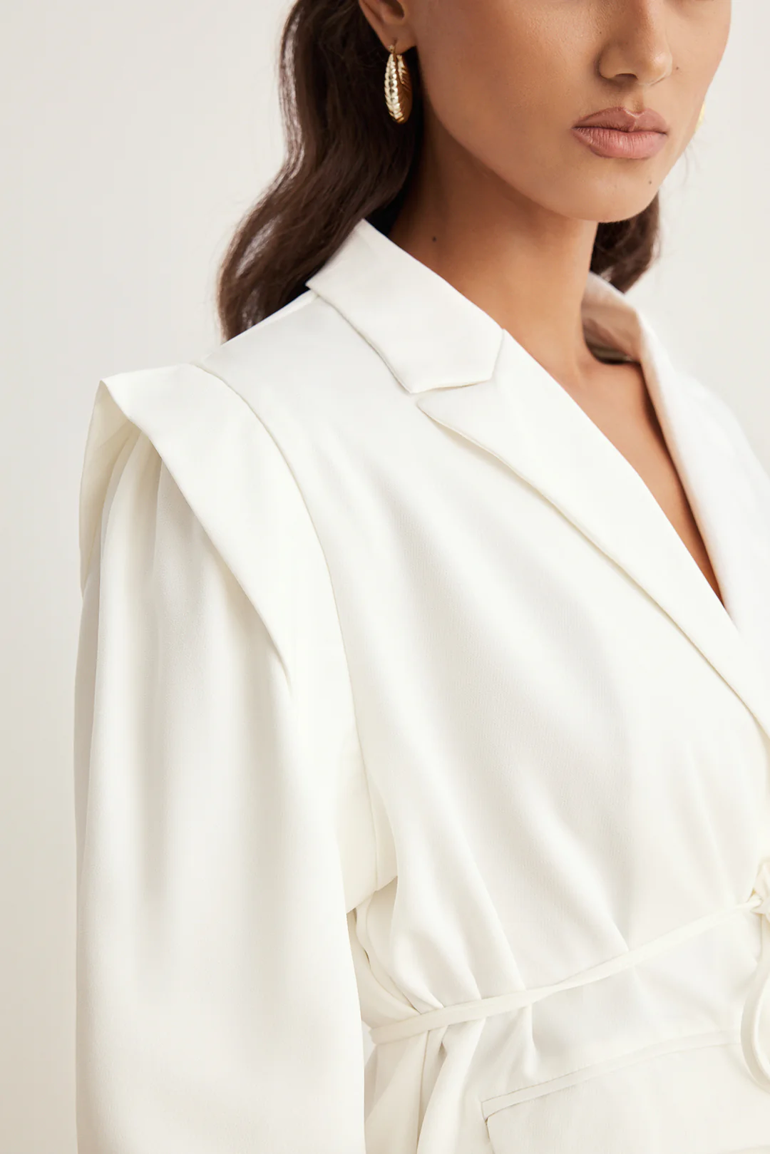 Tie-Up Notched Lapel Shoulder Pads Blazer - Image 4