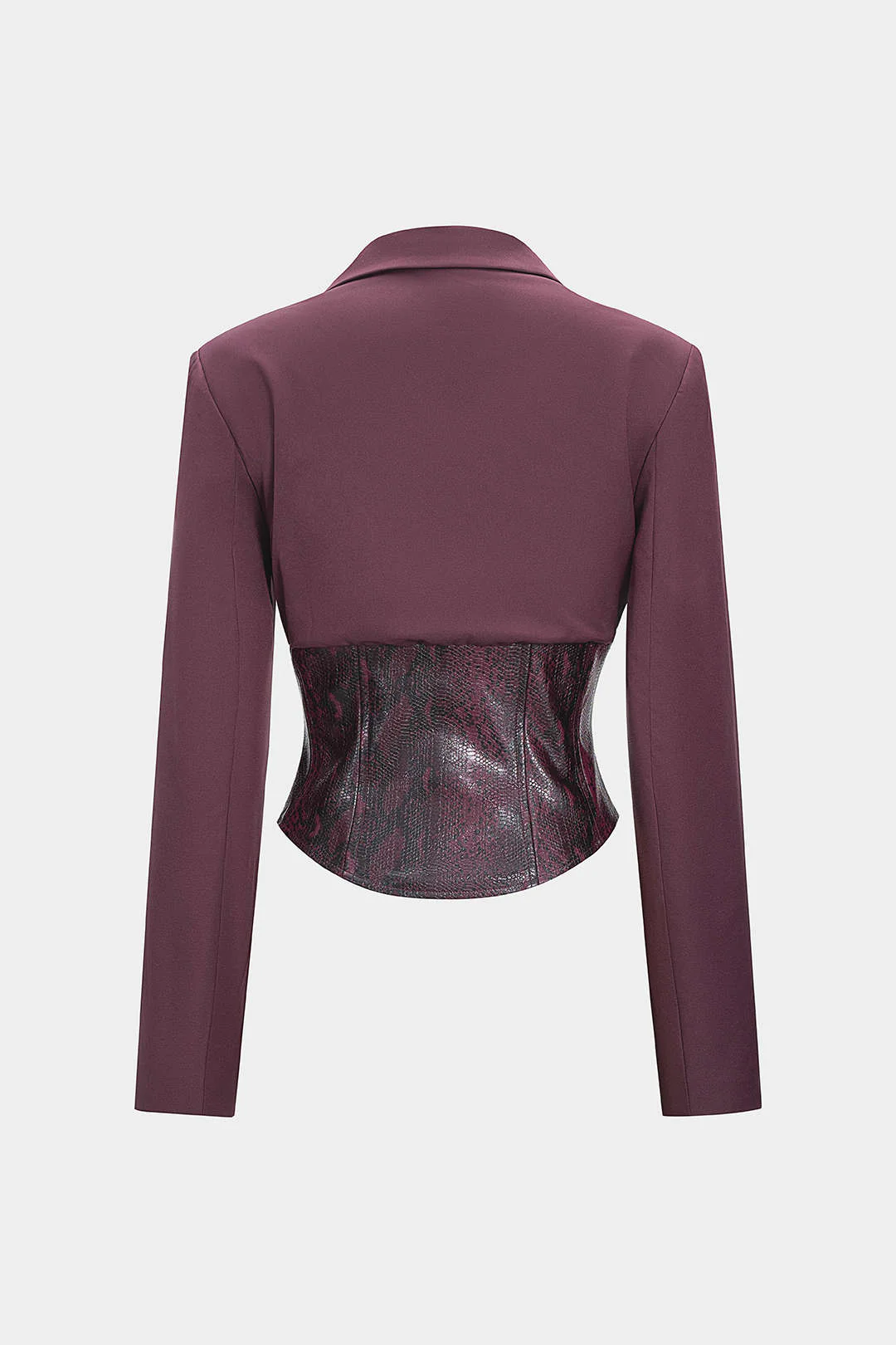 Snake Skin Print Faux Leather Hook And Eye Notched Lapel Blazer - Image 2