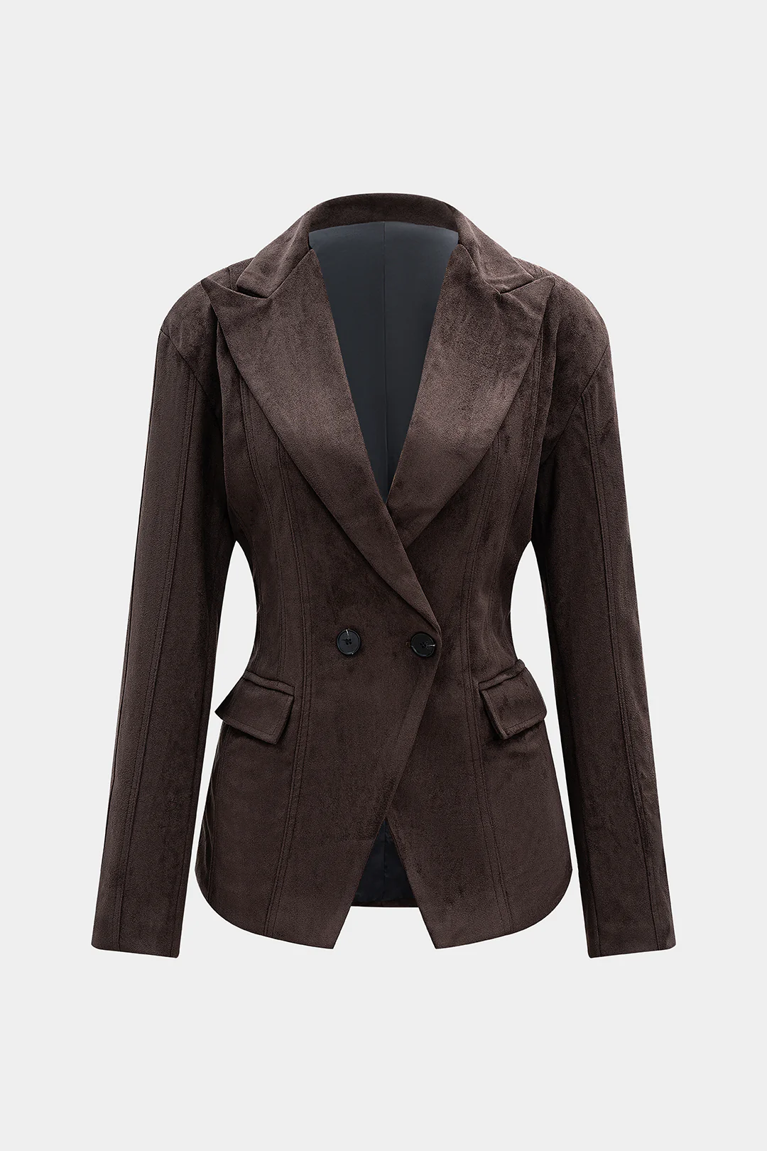 Suede Button Notched Lapel Shoulder Pads Blazer