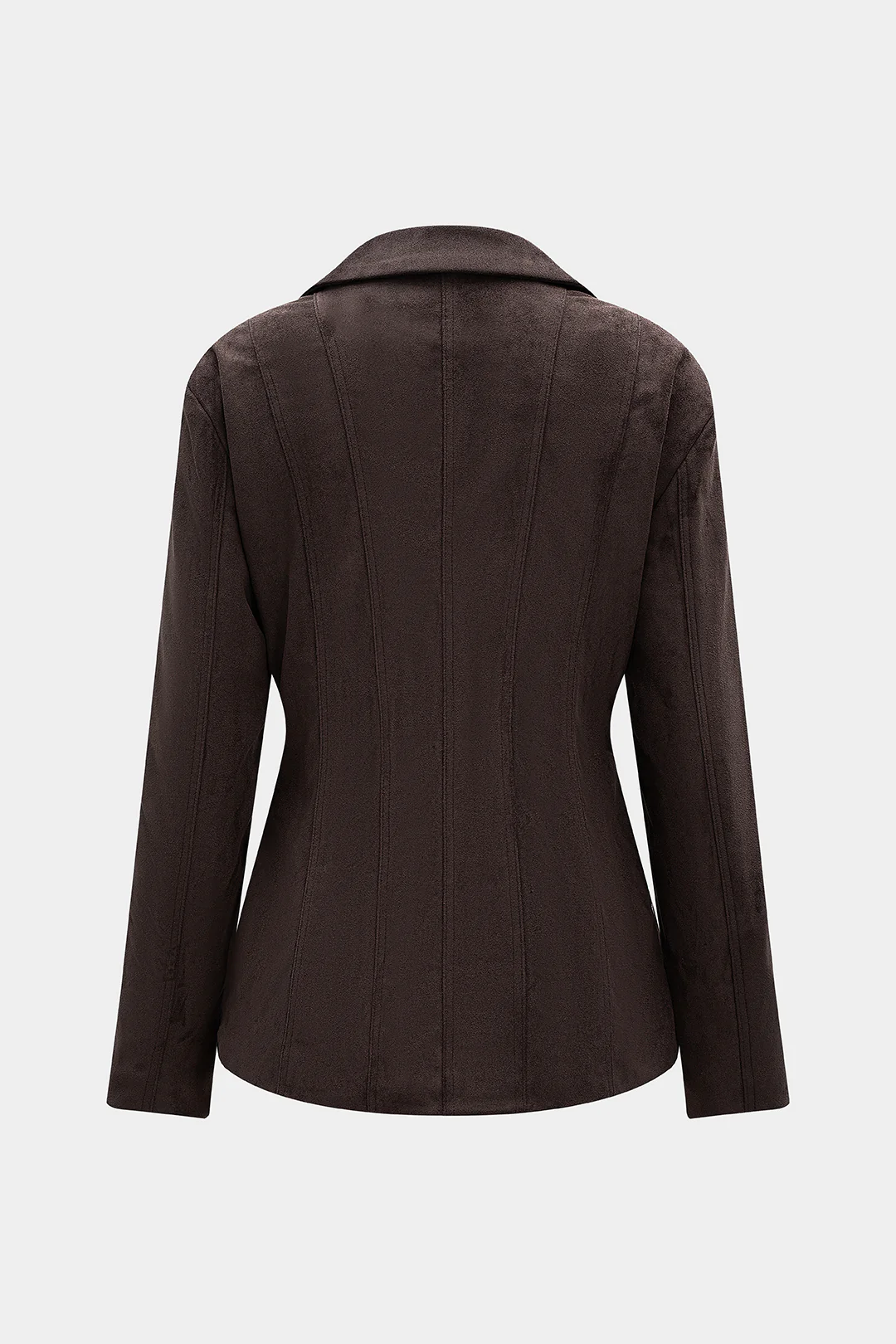 Suede Button Notched Lapel Shoulder Pads Blazer - Image 2