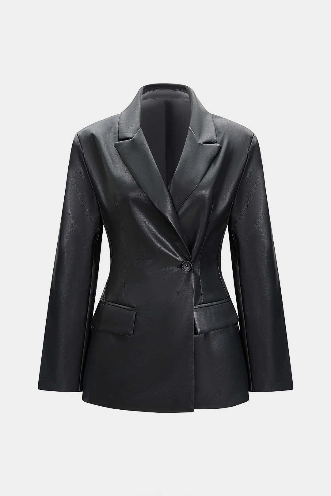 Faux Leather Button Blazer