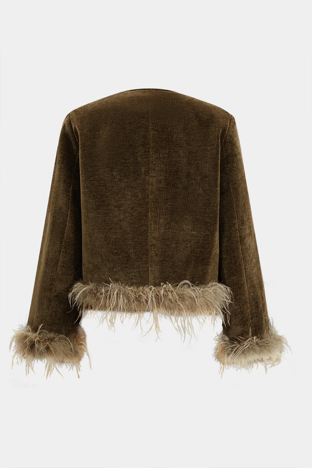 Corduroy Patchwork Feather Trim Blazer - Image 2