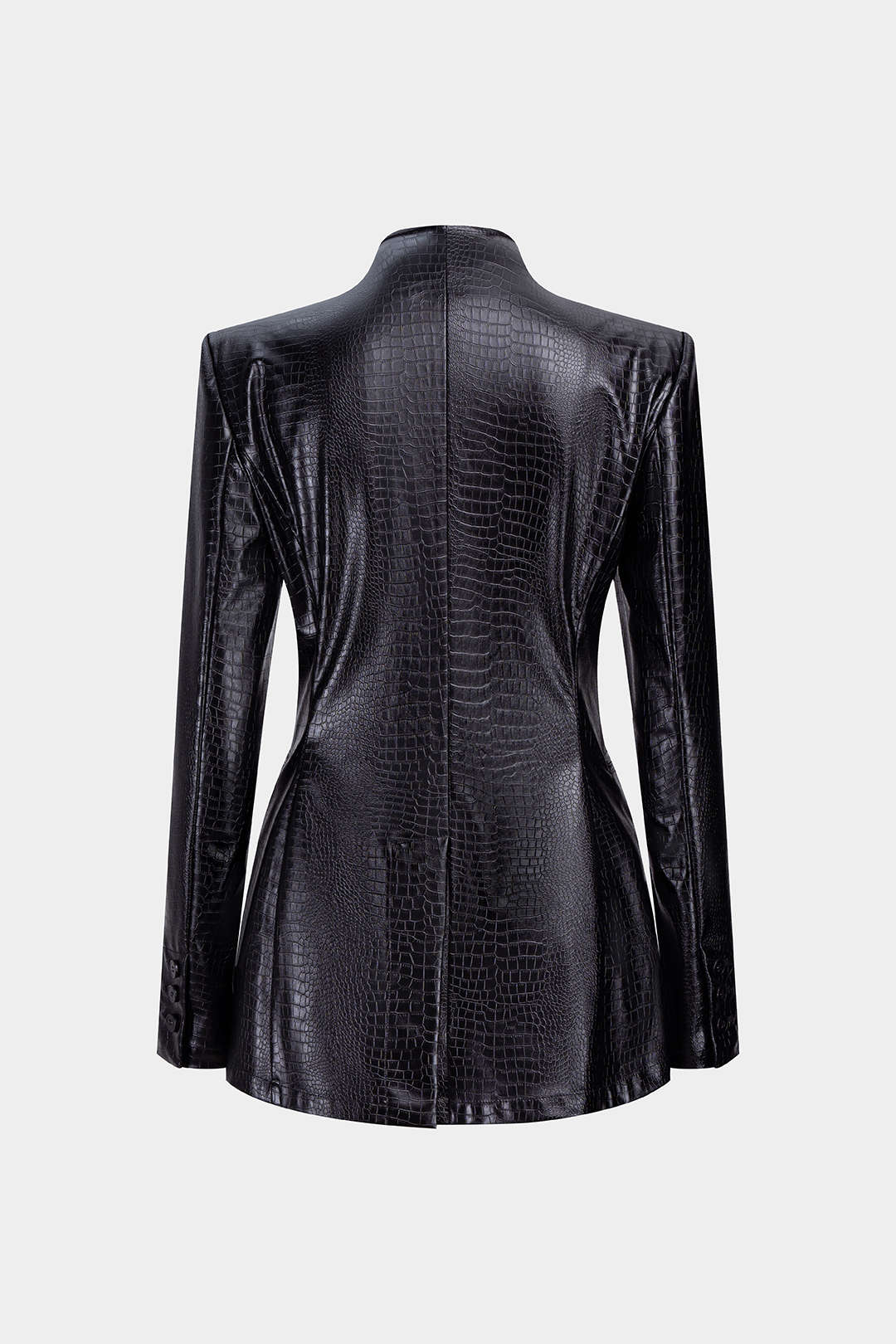 Crocodile Print Faux Leather V-Neck Pocket Jakcet - Image 2