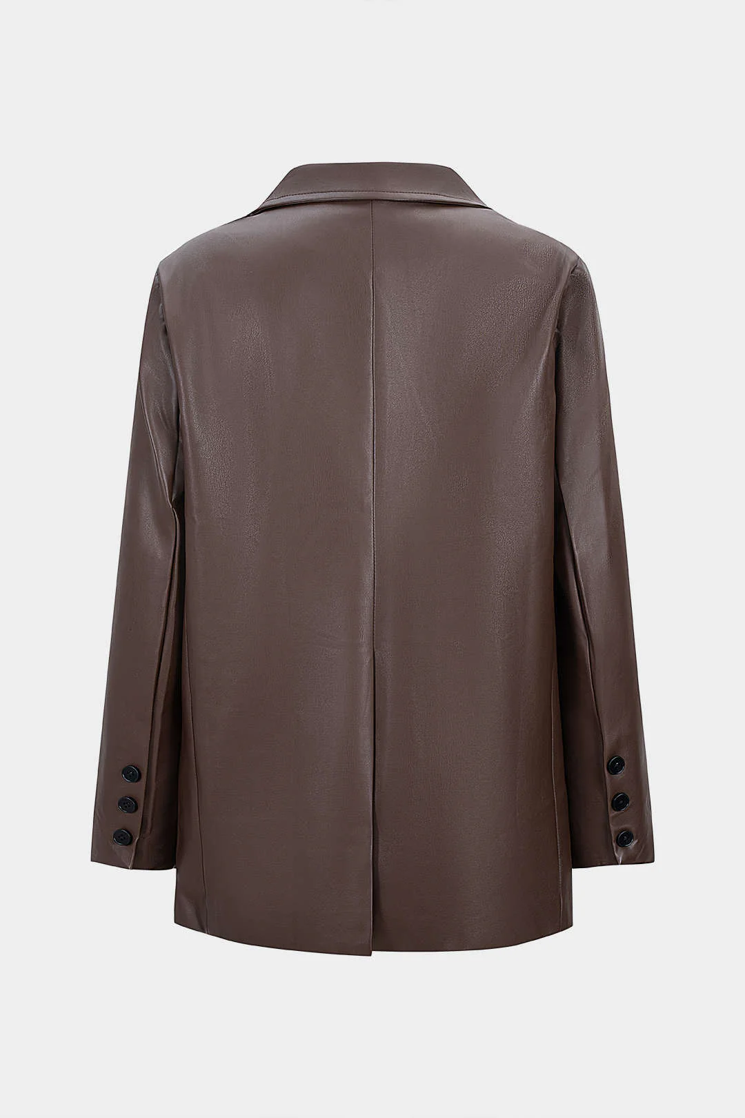 Notched Lapel V-Neck Faux Leather Blazer - Image 2