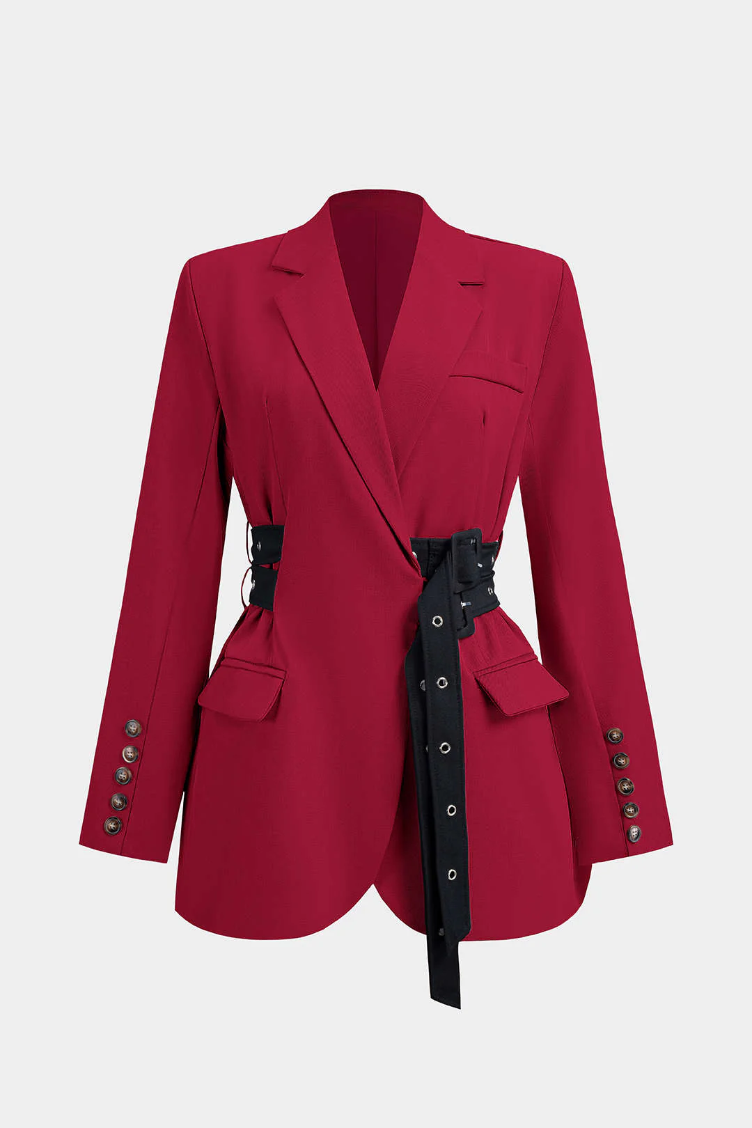 Tie-Up Waist Cinching Long Sleeve Blazer - Image 5