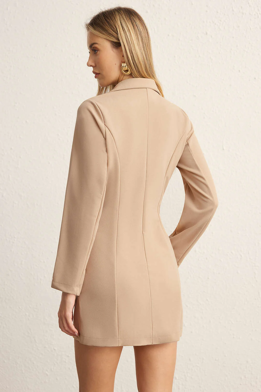 Notched Lapel Double Breasted Long Sleeve Mini Dress - Image 2