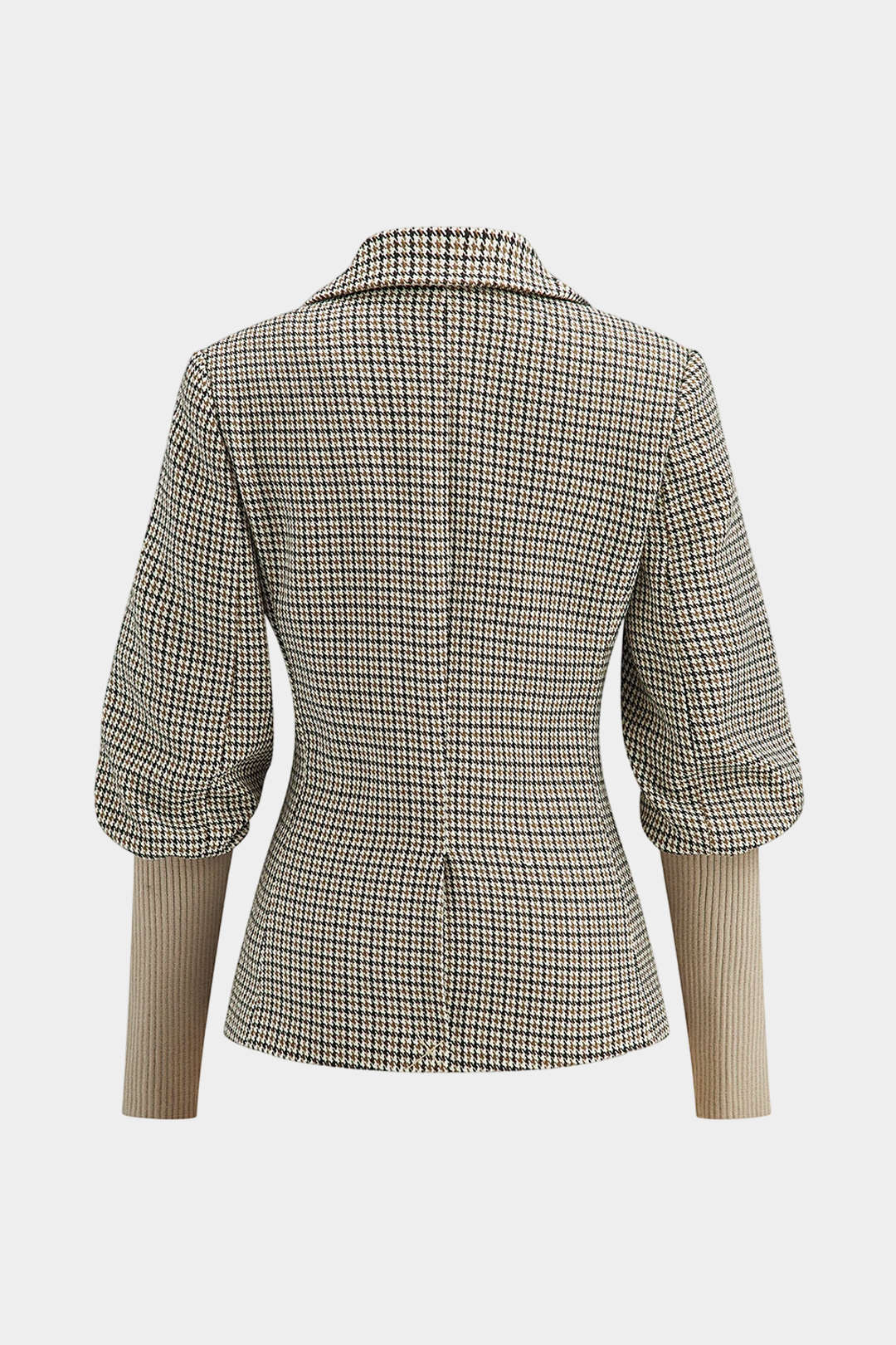 Plaid Print Notched Lapel Patchwork Fake Pockets Blazer - Image 2