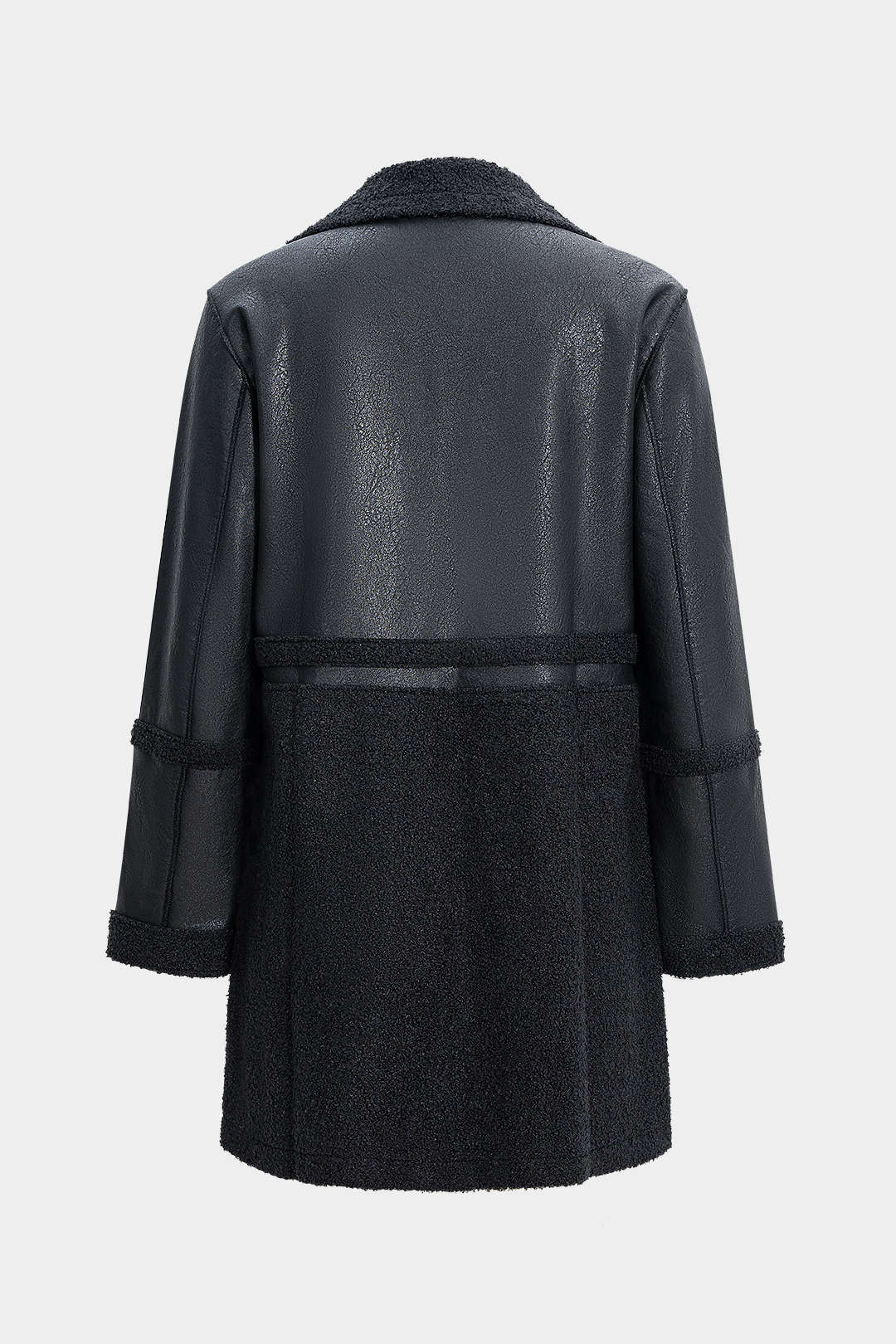 Faux Leather Patchwork Button Coat - Image 2