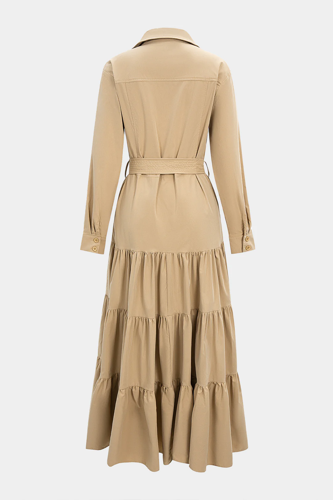 Lapel Button Tie-Up Ruched Coat - Image 2