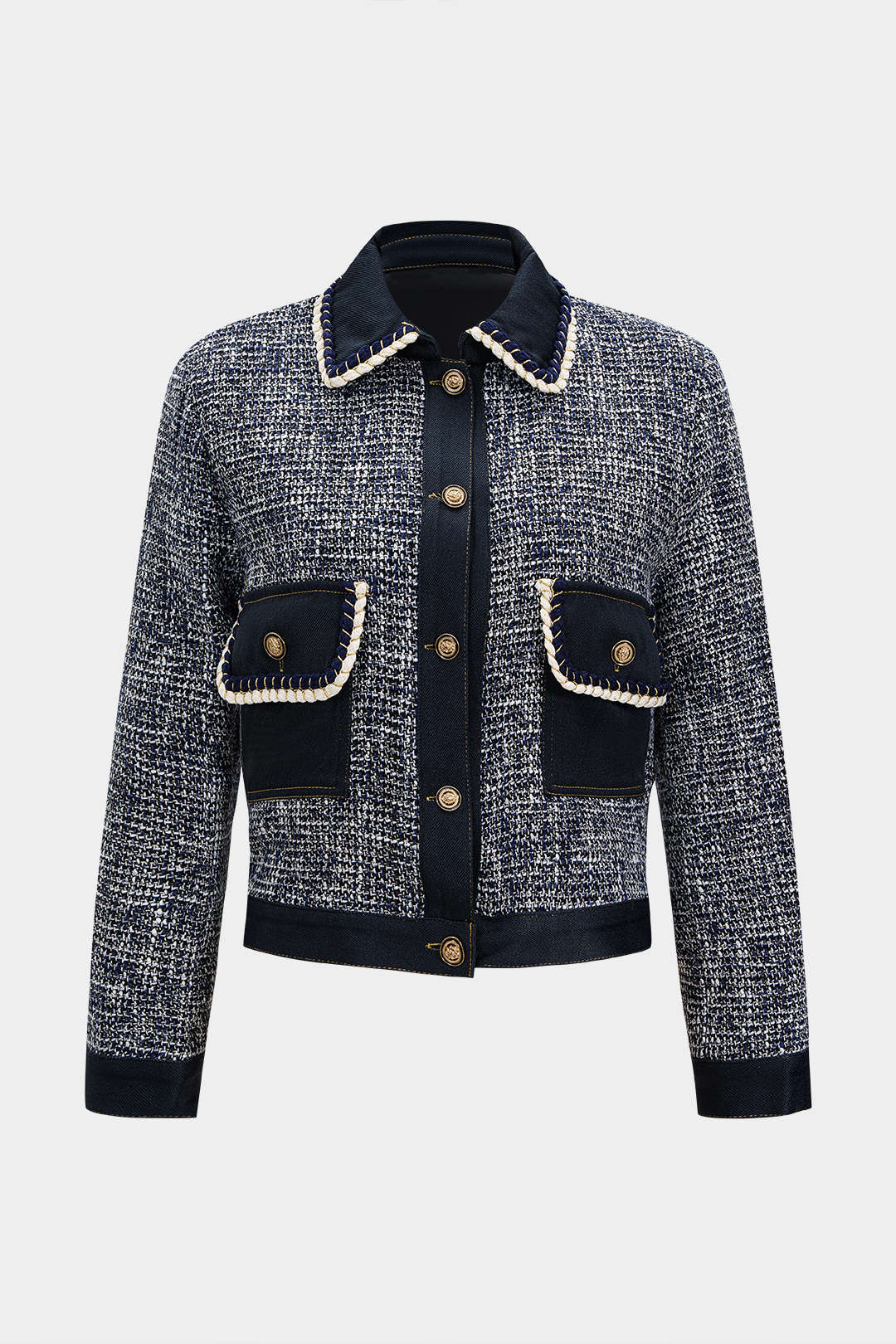 Denim Patchwork Button Pocket Coat