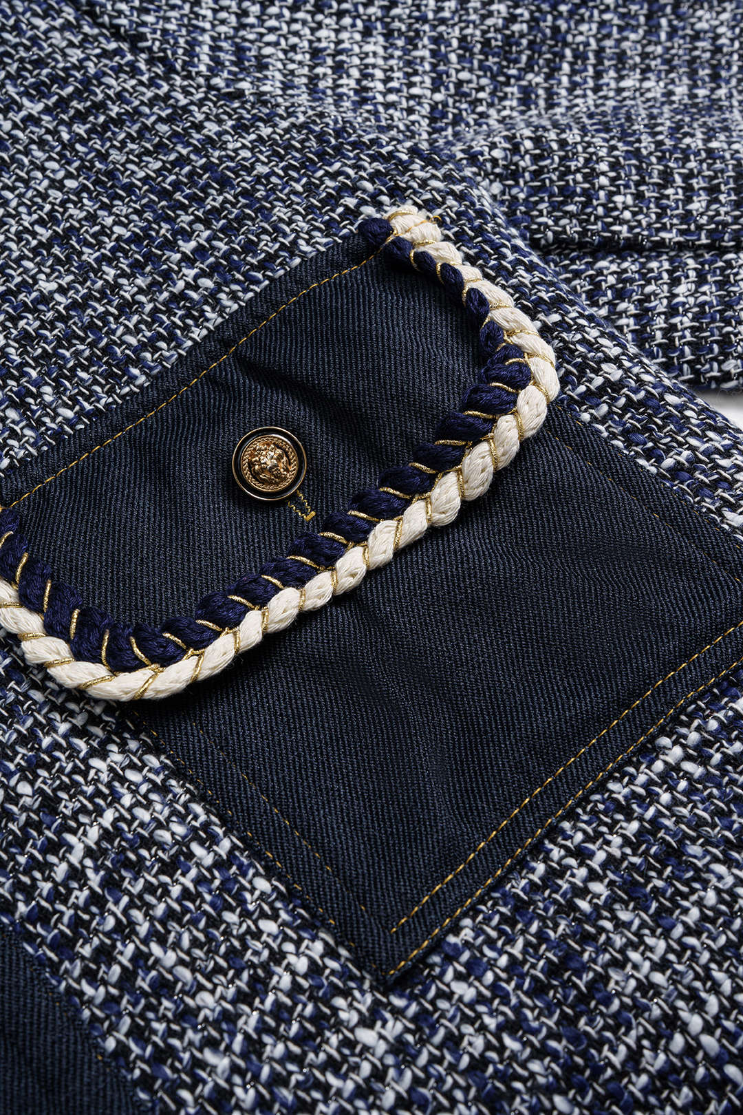 Denim Patchwork Button Pocket Coat - Image 4
