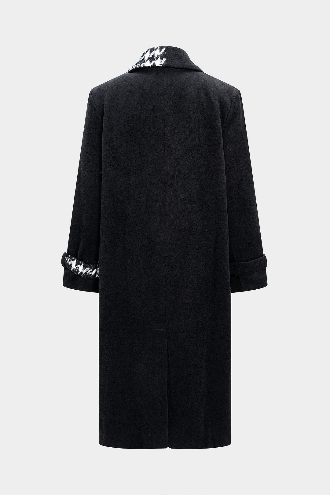 Woolen Jacquard Patchwork Contrast Asymmetrical Notched Lapel Coat - Image 2