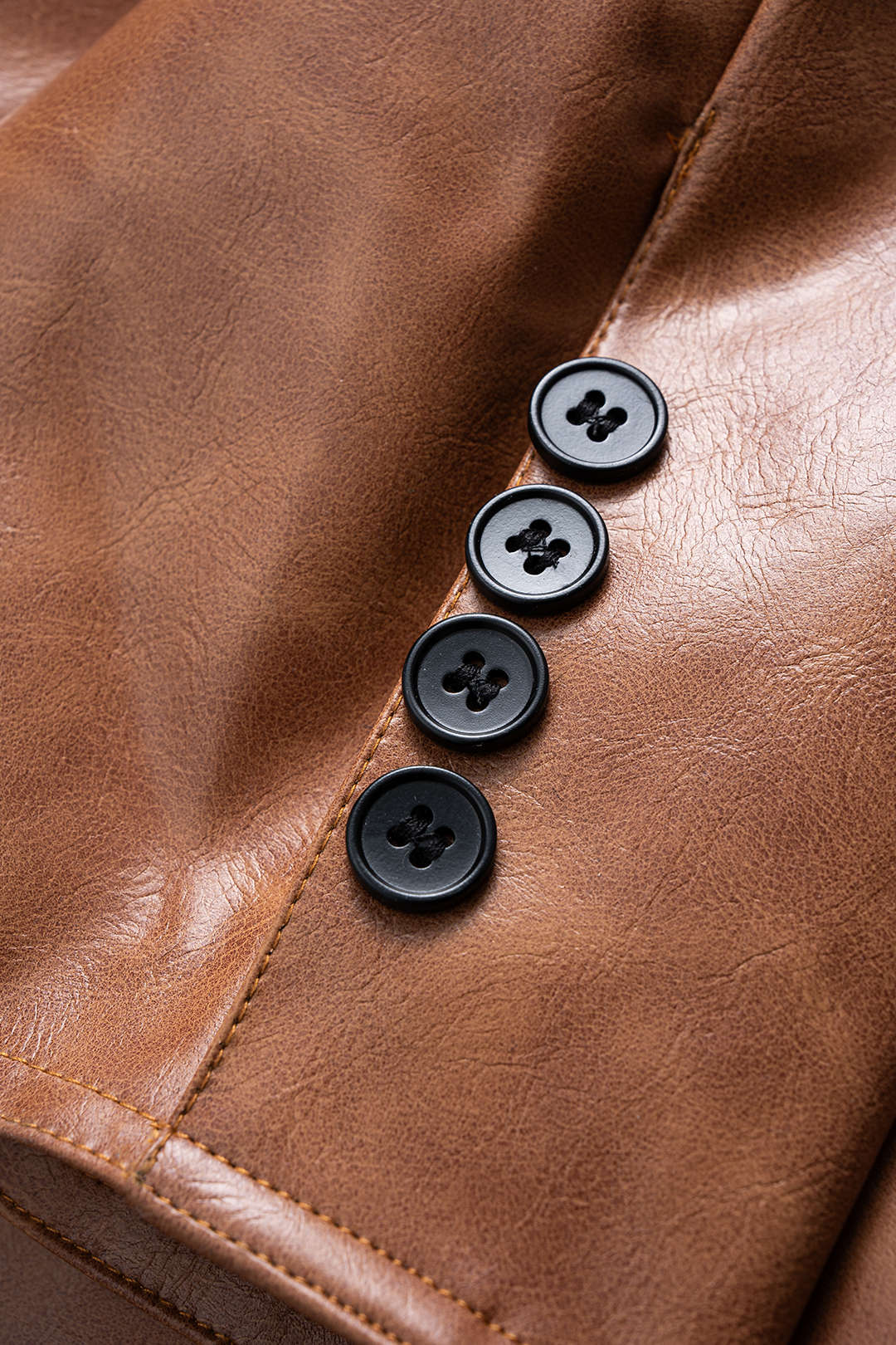 Faux Leather Notched Lapel Blazer - Image 4