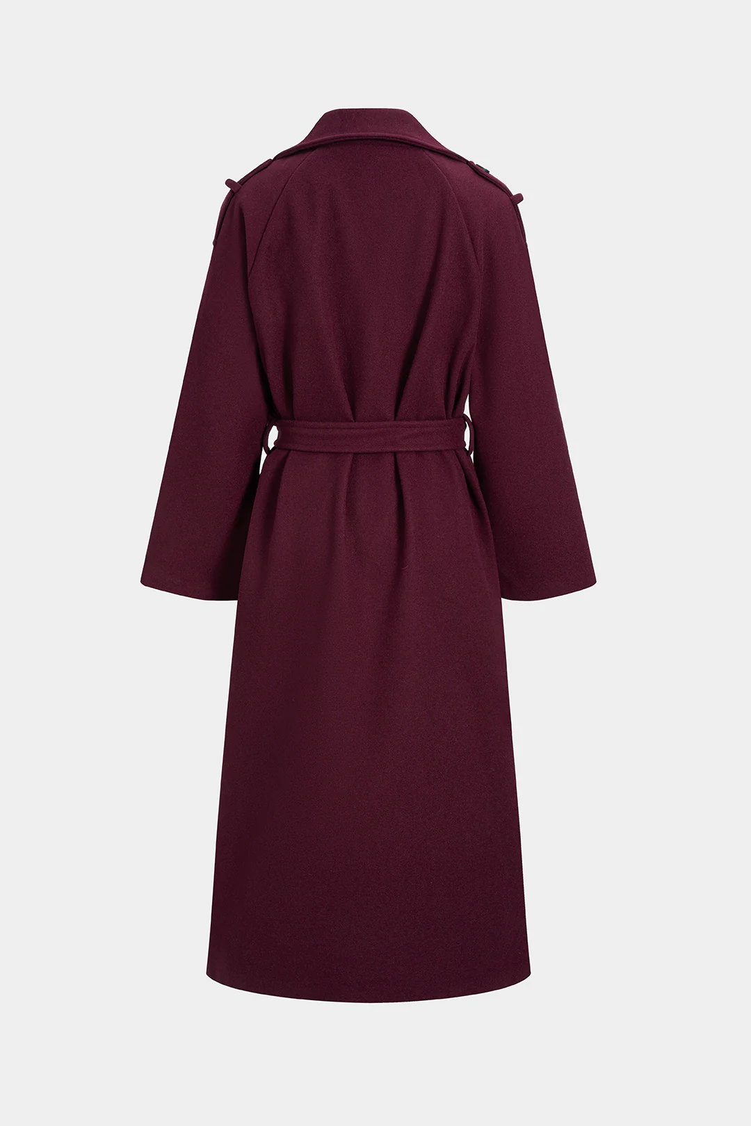 Woolen Double Breasted V-Neck Notched Lapel Belted Coat - Image 2