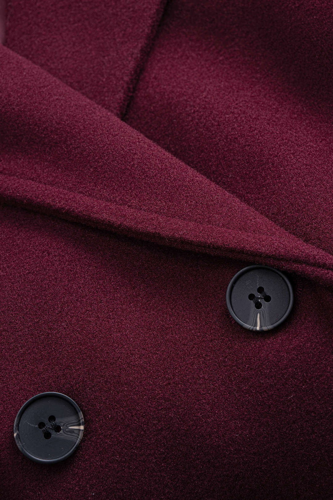Woolen Double Breasted V-Neck Notched Lapel Belted Coat - Image 3