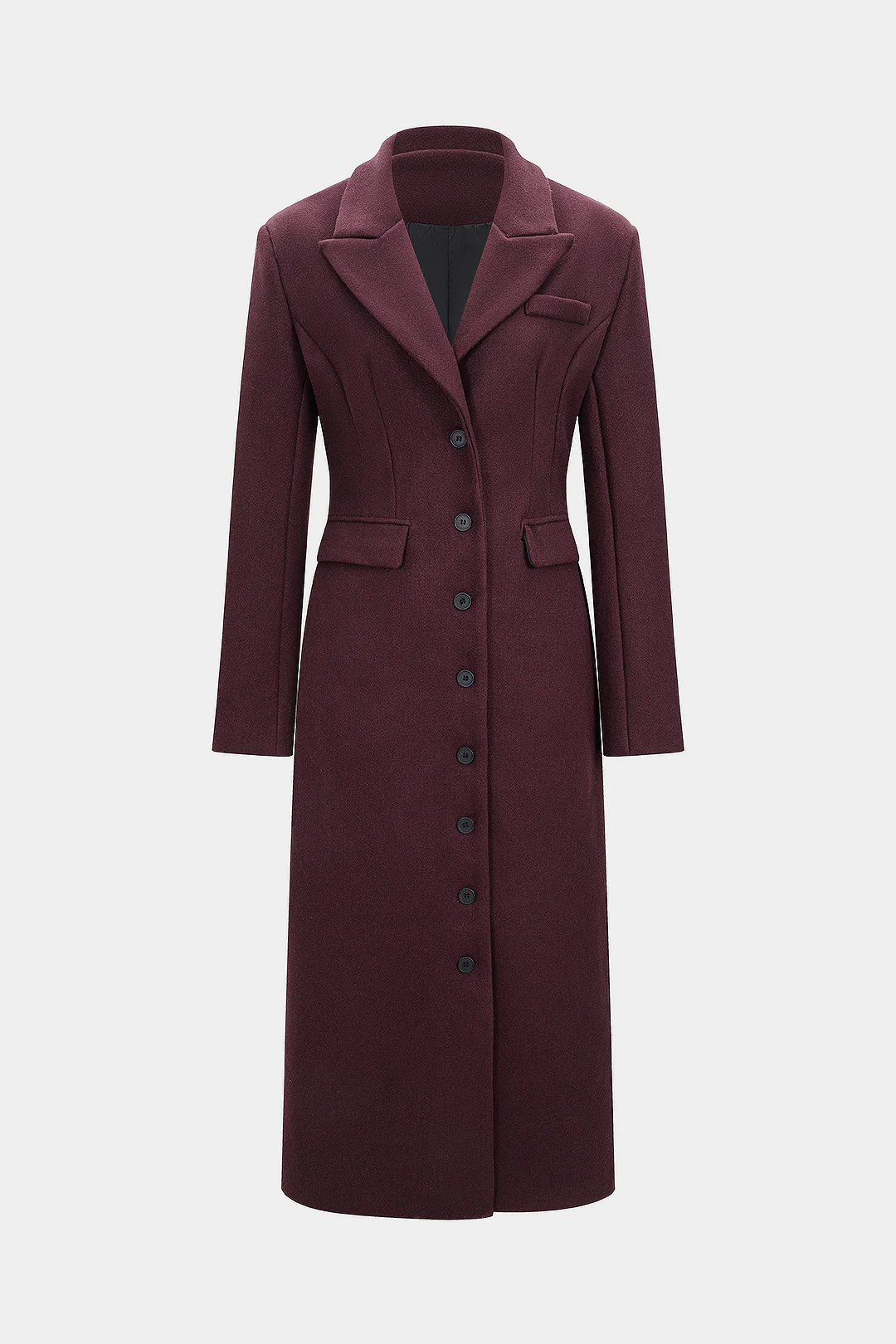 Notched Lapel Woolen Long Coat