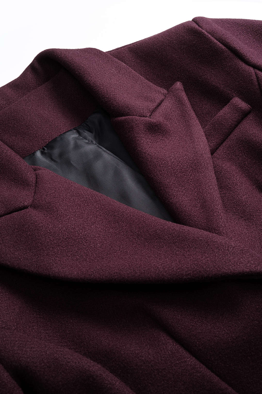 Notched Lapel Woolen Long Coat - Image 3