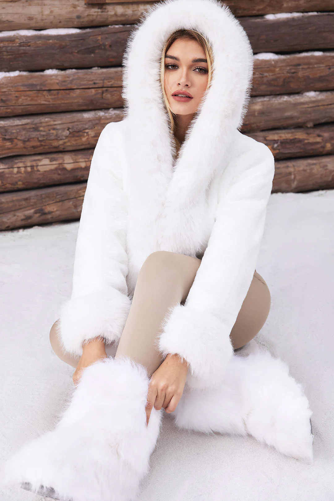 Faux Fur Hooded Cropped Coat