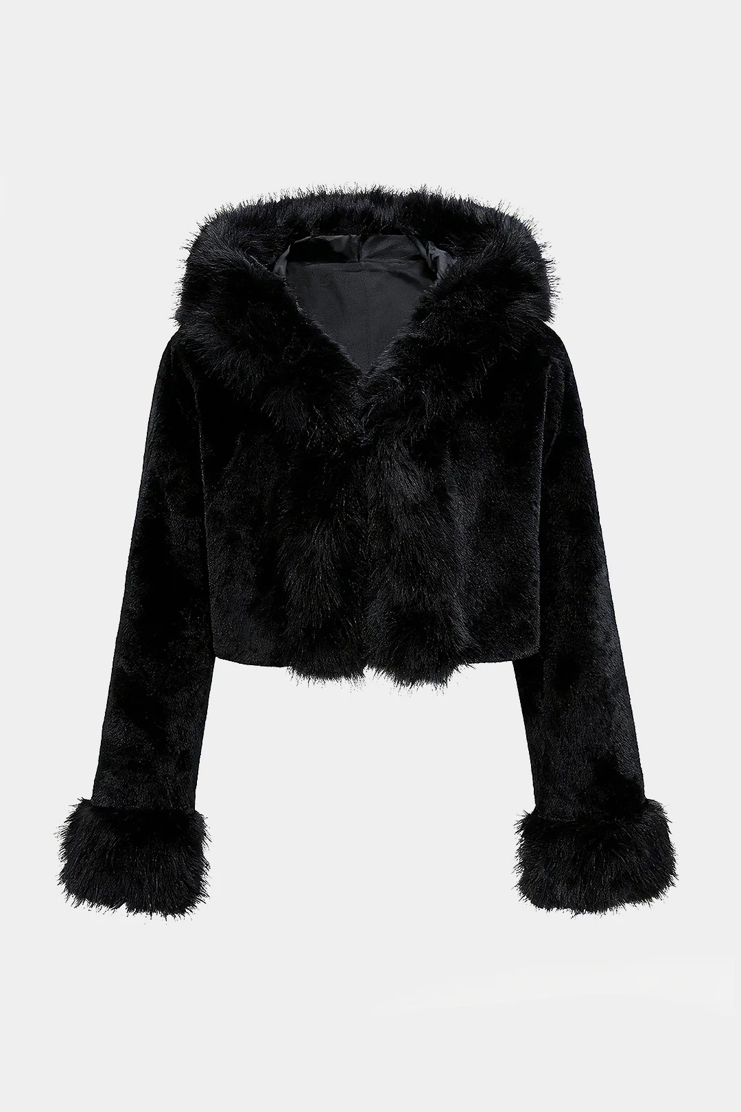 Faux Fur Hooded Cropped Coat - Image 11