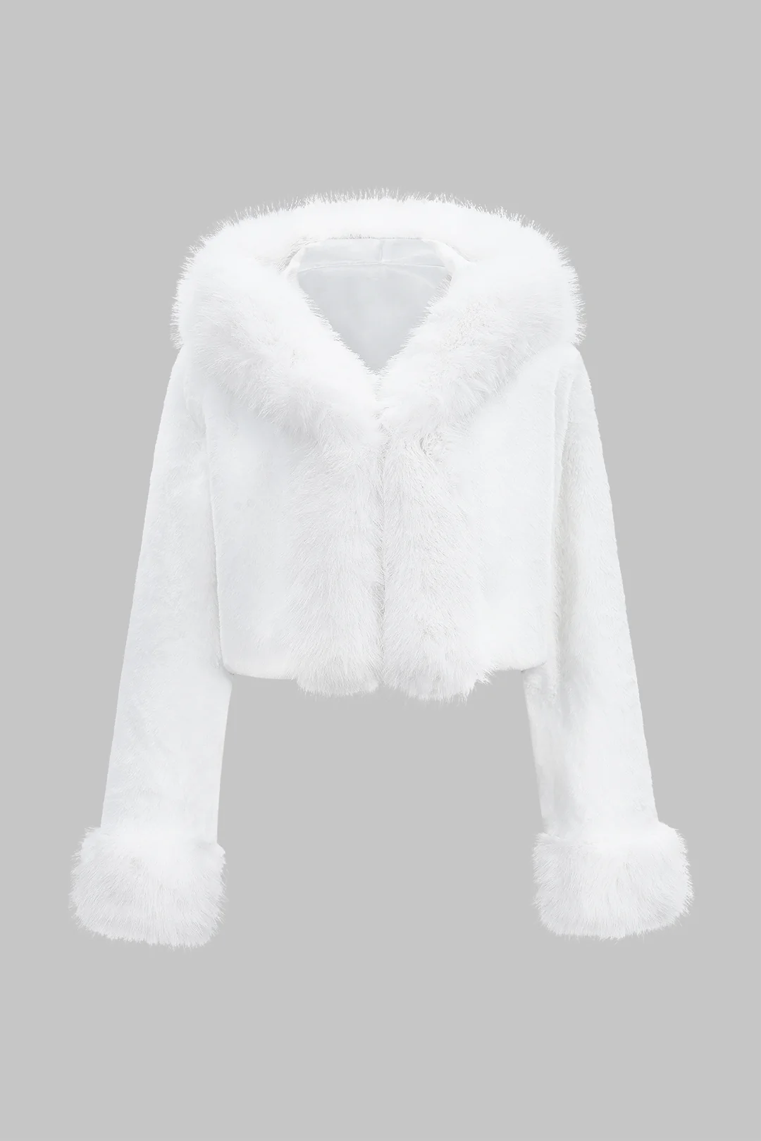 Faux Fur Hooded Cropped Coat - Image 7