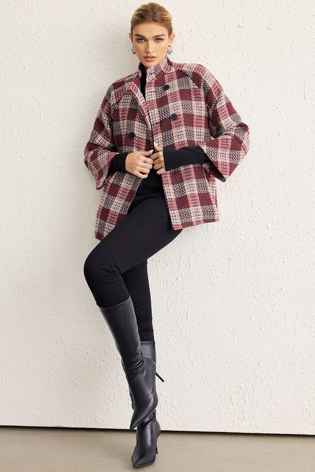 Plaid Print Woolen Button Coat - Image 2