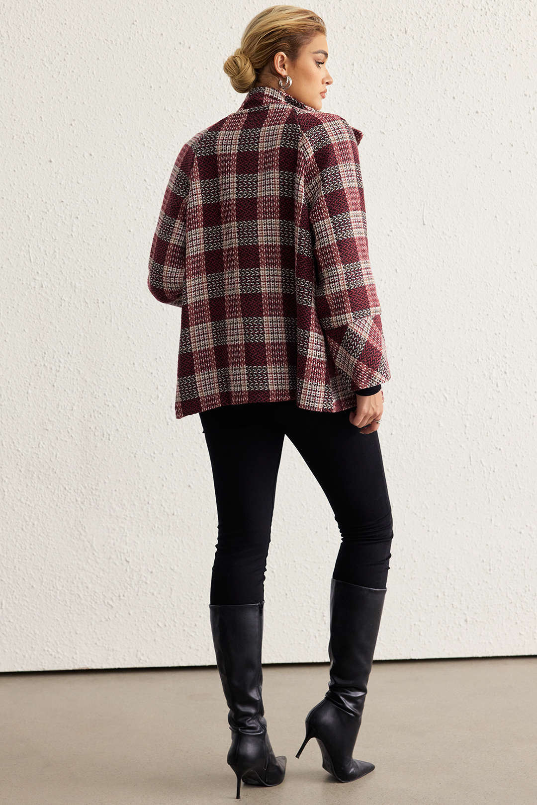 Plaid Print Woolen Button Coat - Image 3