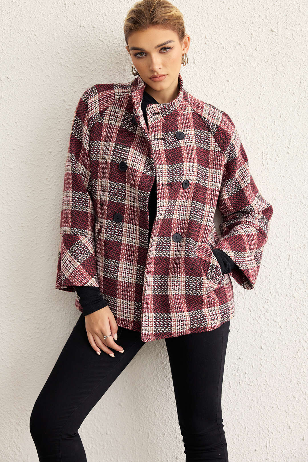 Plaid Print Woolen Button Coat - Image 4
