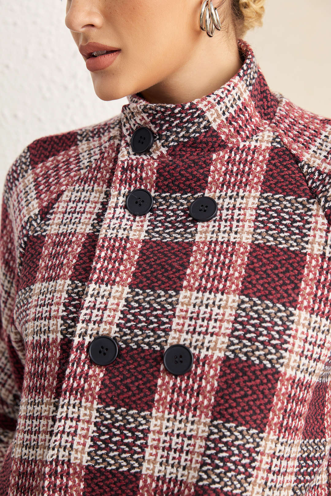 Plaid Print Woolen Button Coat - Image 5
