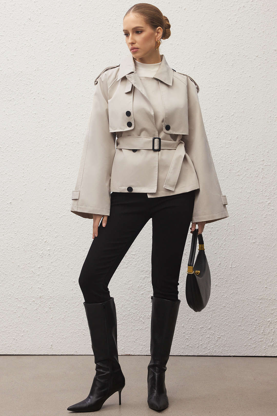 Lapel Button Belted Coat