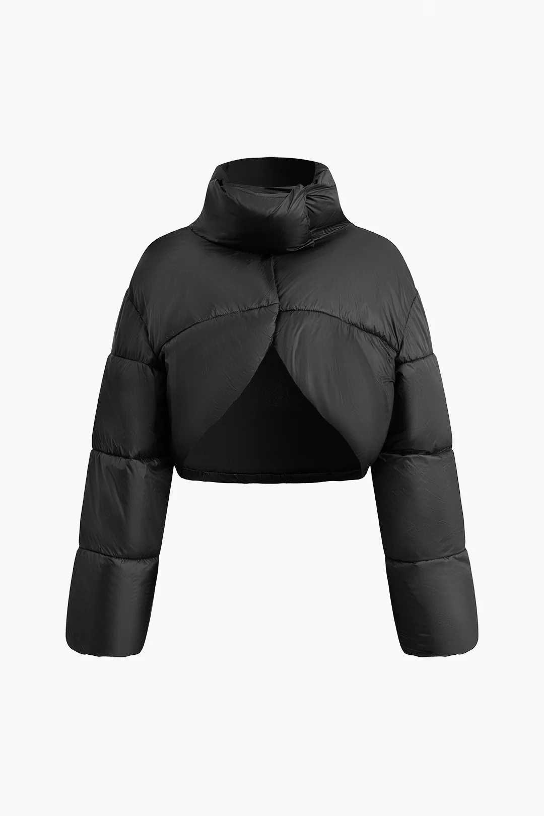 Solid Stand Collar Long Sleeve Cropped Puffer