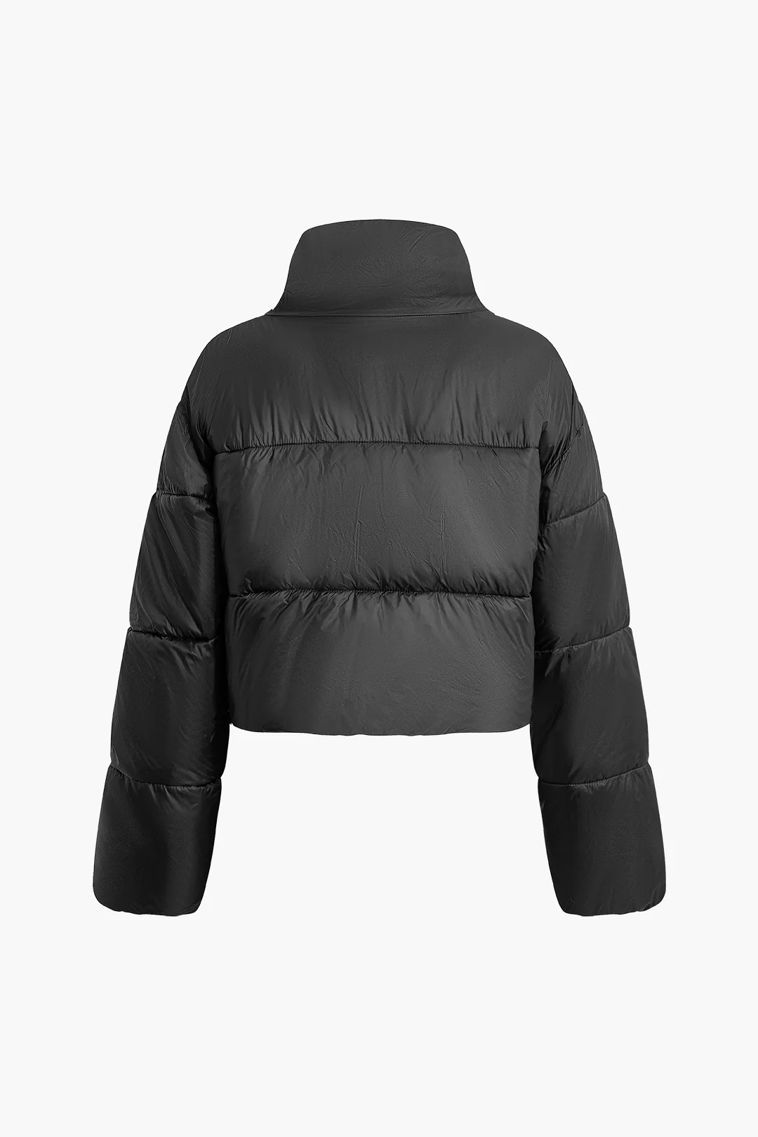 Solid Stand Collar Long Sleeve Cropped Puffer - Image 2