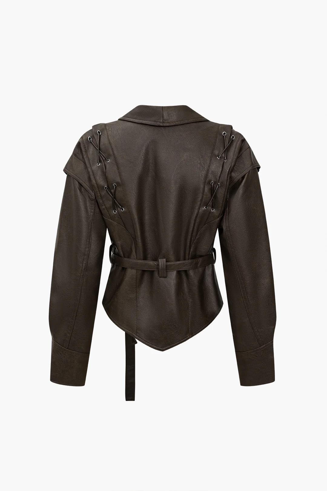 Faux Leather Tie Front Crossed Button Jacket - Image 4